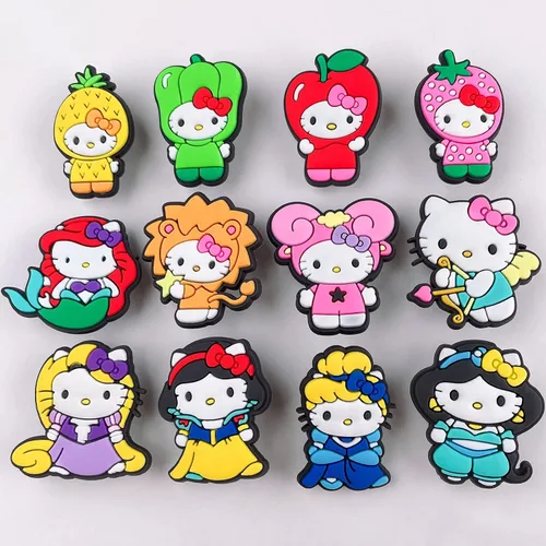 Vista 3 de hitioCC 30 dijes lindos para zapatos de gatito para niñas, diseño de dibujos animados Kawaii para zapatos, accesorios para bolsas de zuecos