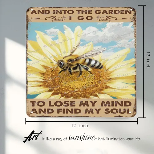 Vista 3 de Letrero de metal retro con texto en inglés «Vintage Art and Into The Garden I Go to Lose My Mind and Find My Soul» de estilo retro con texto