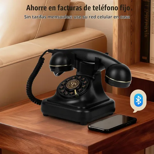 Vista 6 de Teléfono retro Bluetooth con altavoz, teléfono fijo Bluetooth, teléfono doméstico Bluetooth con alimentación recargable USB, llamadas manos libres