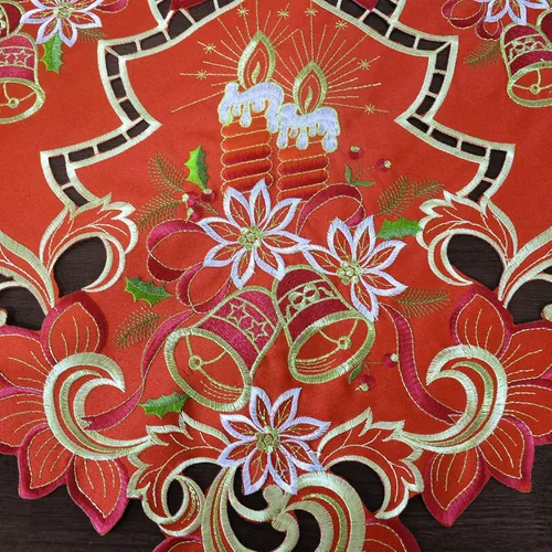 Vista 3 de Grelucgo - Tapete de mesa navideño con bordado de campanas, velas y flores de pascua