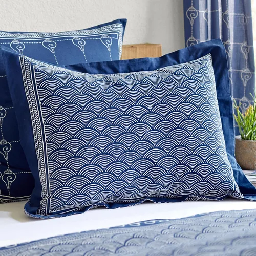 Vista 12 de Saffron Marigold Funda de almohada azul floral helechos del bosque de algodón de calidad, comercio justo, ropa de cama bohemio, estilo de cocina