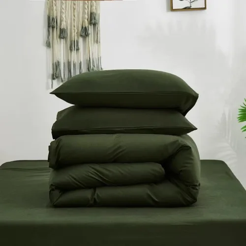 Vista 6 de Wellboo Juego de edredón de color verde oscuro, tamaño individual, color verde oliva, bohemio, ropa de cama de algodón para niños y niñas