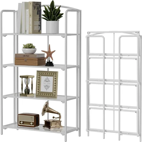 Vista 34 de Crofy - Estantería plegable sin montaje para sala de estar, estantería plegable de 2 niveles en color negro para oficina en casa, organizador