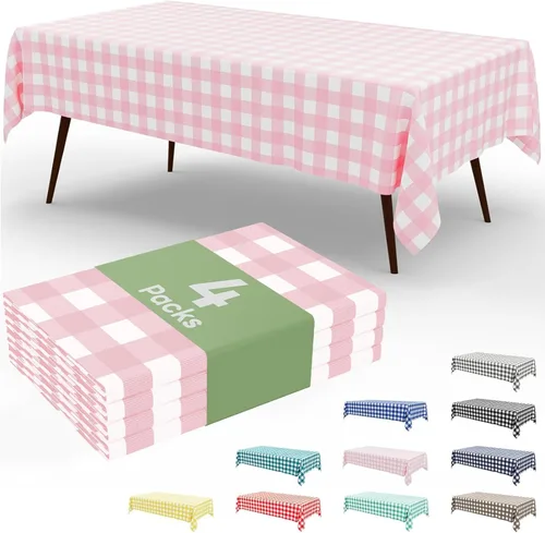 Vista 16 de Smiry Paquete de 3 Manteles Desechables de Cuadros Gingham Color Caqui - 54" x 72" Mantel de Plástico de Servicio Pesado, Cubiertas de Mesa