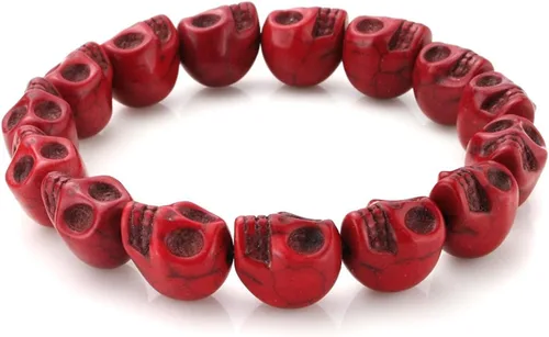 Vista 2 de JewelrieShop- colorido brazalete de oración tibetana con cuentas de calaveras de howlita turquesa, elástico, unisex