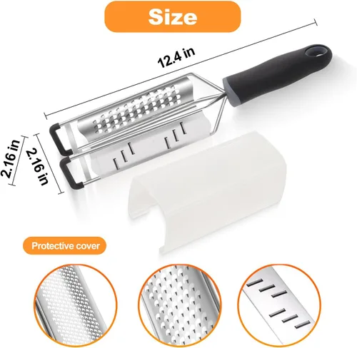 Vista 4 de Rallador de queso 3 en 1, rallador de limón, rallador de queso de acero inoxidable de mano, rallador de manivela de mano, utensilios de cocina