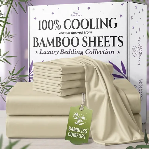 Vista 11 de SLEEP SANCTUARY - Juego de sábanas 100% viscosa derivada de bambú tamaño individual 4 piezas – Sábanas de lujo BamBliss de enfriamiento