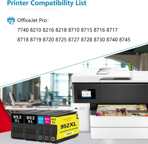 Vista 2 de Cartuchos de tinta de alto rendimiento 952XL (paquete de 5, 2 negro/1 cian/1 magenta/1 amarillo) compatibles con 952 952XL para HP 952XL OfficeJet