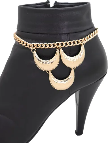 Vista 7 de Trendy Fashion Jewelry Cadena de botas occidentales para mujer, pulsera de metal brillante, tobillera, tacón alto, elegante lunas, encanto