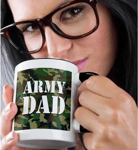 Vista 2 de 3dRose Taza negra de dos tonos camuflaje verde Army Dad de 15 oz