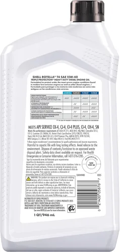 Vista 2 de Shell Rotella T4 Triple Protection 15W-40 Aceite de motor, 1 cuarto de galón (paquete de 6)