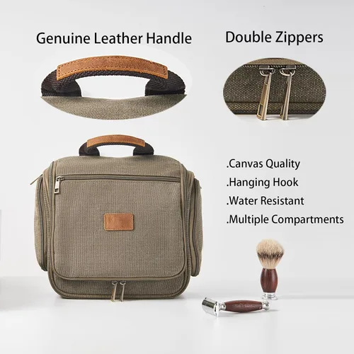 Vista 3 de Neceser de lona colgante organizador de maquillaje con gancho de metal resistente, kit de afeitado de viaje, bolsa de cosméticos portátil a granel