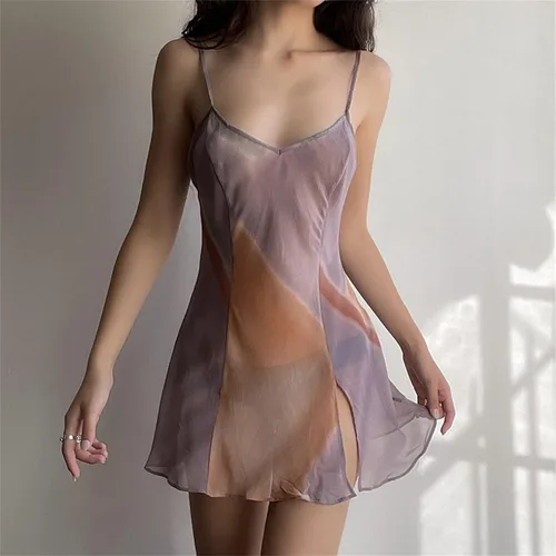 Vista 3 de Minivestido sexy de satén de corte bajo para mujer, vestido corto Y2K, sin espalda, tirantes delgados, vestido corto de verano para salir por