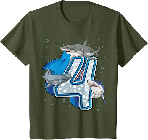 Vista 10 de Camiseta de 4.º cumpleaños para niños de 4 años con diseño de tiburón oceánico Negro