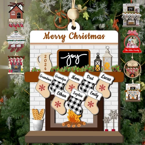 Vista 11 de Adornos de Navidad personalizados con nombres, muñeco de nieve, 8 piezas, adorno familiar personalizado, decoración colgante de madera para árbol