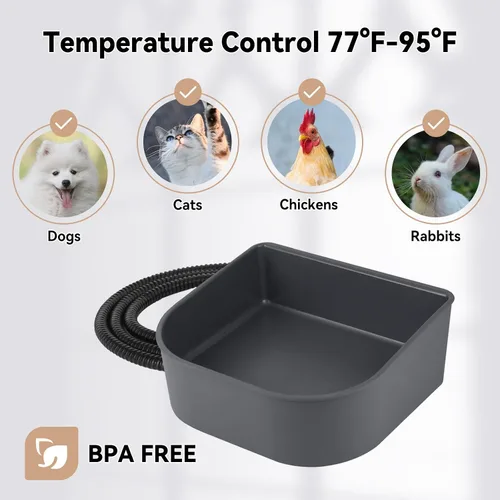 Vista 7 de Heated Water Bowl for Cats, Outdoor Anti-Freeze Pet Thermal Bowls for Chickens Rabbits Birds, Hanging Small Dog Winter Warm Dish, Heating Bird Baths