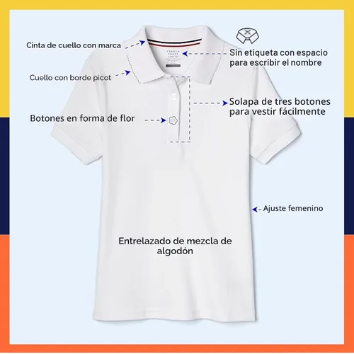 Vista 6 de French Toast Girls' Plus Sized Short Sleeve Polo with Picot Collar Azul marino