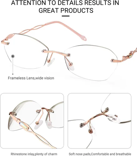 Vista 5 de LUFF Rimless Reading Glasses for Women,Stylish Anti-Blue Light Lightweight Fashion Frameless Reader for Ladies Ultra-light 16g Metal Anti