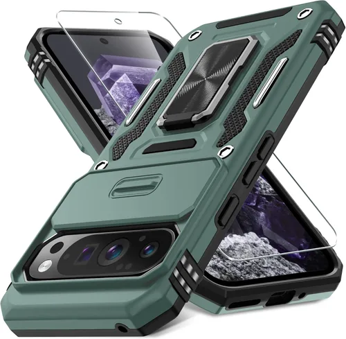 Vista 36 de DEERLAMN Funda para Google Pixel 8 con cubierta deslizante para cámara + protector de pantalla (1 paquete), soporte de anillo giratorio grado