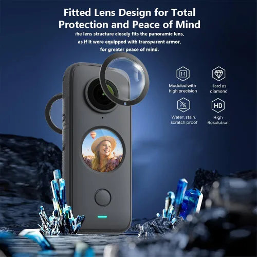 Vista 4 de Protector de lente para Insta360 X2, protector de lente extraíble de policarbonato para accesorios Insta 360 X2 (2 juegos - 4 piezas)
