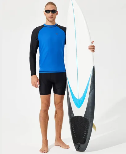 Vista 5 de YOVVI Camisetas de natación para hombre, protección contra erupciones UPF 50+, manga larga y corta, protección solar UV, camisas de verano