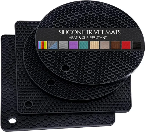 Vista 43 de Salvamanteles para platos calientes, paquete de 4 almohadillas calientes de silicona para cocina, tapete de silicona antideslizante resistente al
