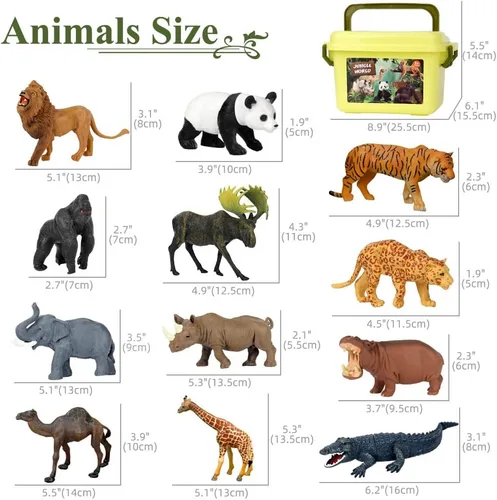 Vista 5 de Figuras de juguetes de animales de safari, 12 figuras realistas de animales salvajes de la selva, juego de animales de zoológico africano grande