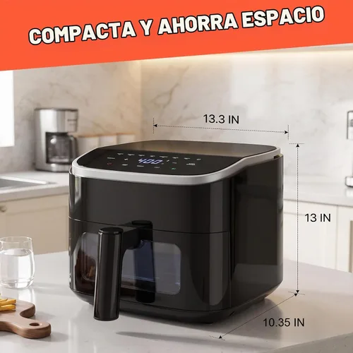 Vista 2 de OLIXIS Freidora de aire de 4 cuartos con ventana visible, freidora de aire digital de 1500 W con pantalla táctil con 8 ajustes preestablecidos Negro