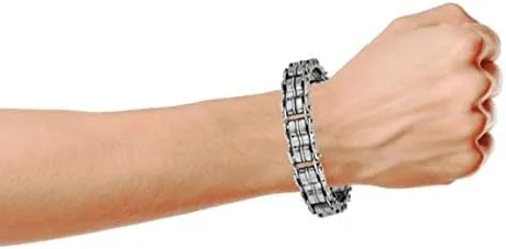 Vista 5 de Heavy Mechanic Link - Pulsera de cadena de bicicleta para hombre y adolescente, tono plateado, acero inoxidable, 8 9 pulgadas