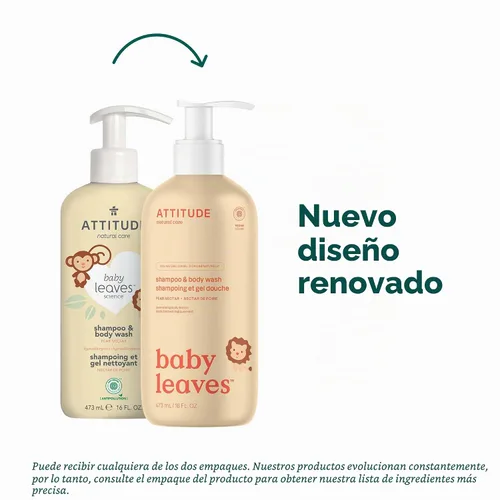 Vista 2 de ATTITUDE Champú y gel de baño 2 en 1 para bebé, verificado por EWG, dermatológicamente probado, vegano, néctar de pera, 16 onzas líquidas