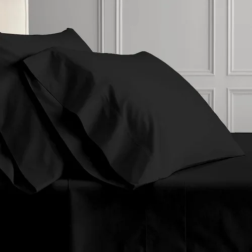 Vista 2 de Juego de ropa de cama dividida de 5 piezas, 800 TC-100% algodón, juego de sábanas divididas de algodón de fibra larga color negro, se adapta a