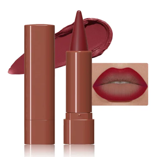 Vista 35 de evpct Combo de delineador de labios metálico rosa brillante y lápiz labial, lápiz labial con punta de cono para mujer, de larga duración