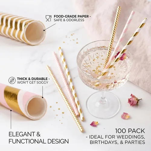 Vista 8 de Alink Pajitas de papel biodegradables Disposable Drinking Straws for Birthday, Wedding, Bridal Shower, Baby Shower, Christmas Decorations and