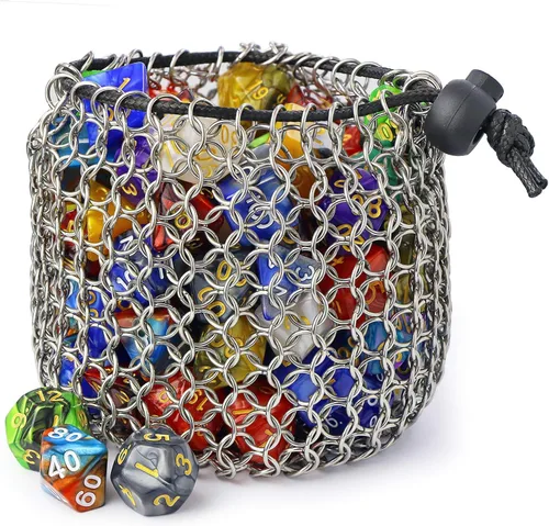 Vista 7 de YOUSHARES Bolsa de dados de acero inoxidable para juego de dados de metal poliédrico D&D, bolsa de dados DND para juego de dados de metal poliédricos