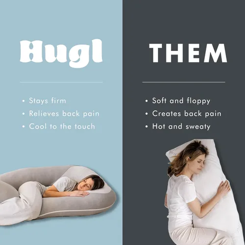 Vista 6 de Plufl Hugl - Almohada corporal refrescante para adultos, hecha con espuma viscoelástica, almohadas de maternidad en forma de U, ideales