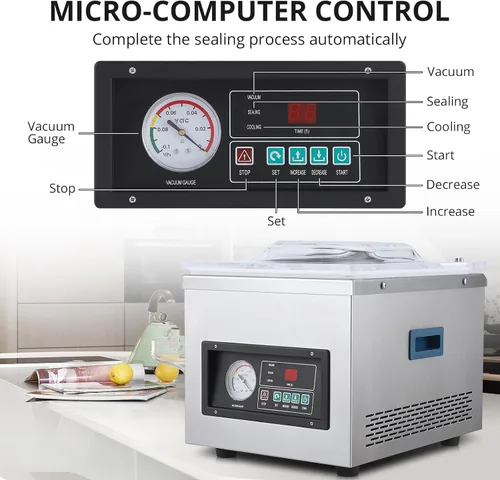Vista 5 de Máquina selladora al vacío de cámara, 180w-320w,Dz-260A 6,5 M³/H Tasa de bomba,Controlado por microordenador,Máquinas de sellado al vacío domésticas