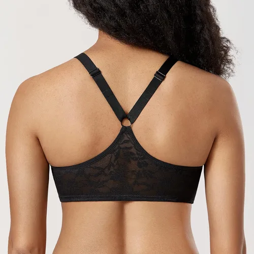 Vista 3 de DELIMIRA Women's Front Closure Bras Racerback Lace Plunge Plus Size Underwire Unlined Bra