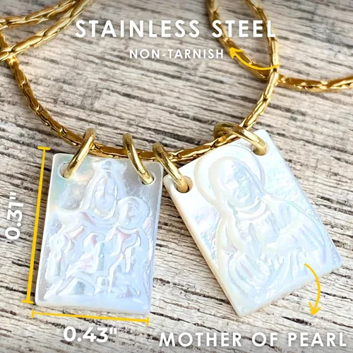 Vista 8 de Collar con Escapulario Católico - Escapulario de la Virgen del Carmen - Colgante de la Virgen María - Joyería de Escapularios Católicos