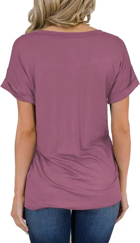 Vista 2 de Miholl Camiseta holgada, informal, de manga corta, con cuello en V, para mujer