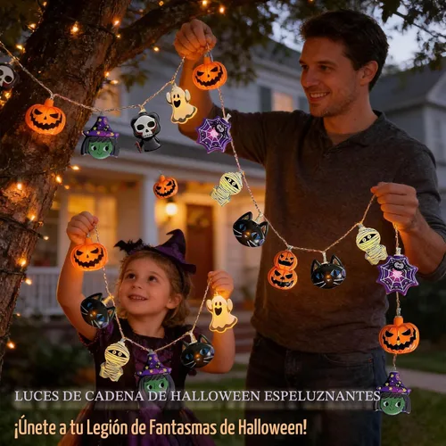 Vista 6 de Guirnalda de luces de Halloween, 10 pies, 20 luces LED de otoño, USB y batería, decoración de Halloween, luz de otoño, 8 modos intermitentes, bonita