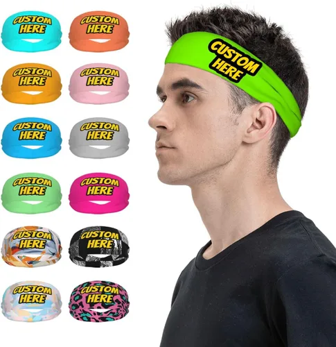 Vista 20 de Diadema deportiva personalizada para añadir cualquier foto texto, logotipo, personalizable, bandas elásticas que absorben la humedad para mujeres