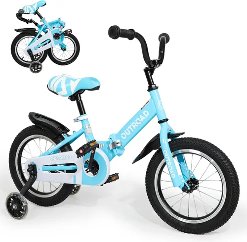 Vista 15 de Bicicleta plegable de 14/16/18 pulgadas con ruedas de entrenamiento, regalos para niñas y niños de 3 a 10 años, bicicleta para niños pequeños