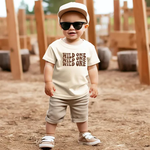 Vista 3 de Wild One - Camisa de primer cumpleaños para bebé niña o niño de un año de edad, ondulado retro cumpleaños