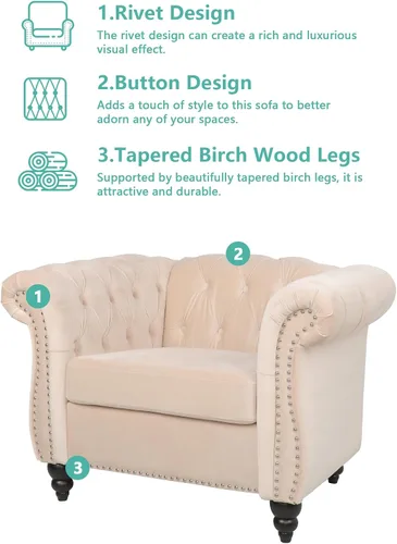 Vista 4 de AVZEAR Silla de Acento para Sala de Estar, Silla de Sofá Tapizada Silla de Sofá Individual con Respaldo Acolchado, Silla de Sofá Chesterfield