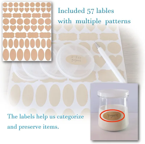 Vista 6 de Tapas para tarros de yogur compatibles con Oui, con etiquetas, plástico transparente, paquete de 12 12+1