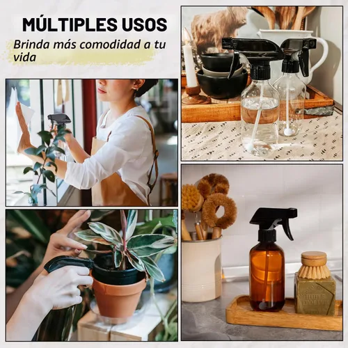 Vista 7 de AMORIX Botellas pulverizadoras de plástico, paquete de 2 botellas rociadoras de agua de 360° para limpieza de 10 onzas / 10.1 fl oz, botella Marrón