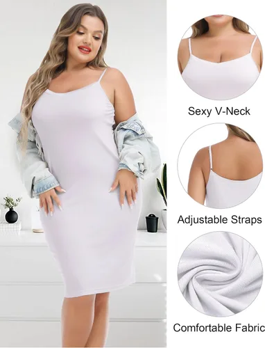 Vista 3 de Vlazom Vestidos de talla grande para mujer, con cuello en V, suave camisón con tirantes delgados ajustables, mini vestido casual debajo