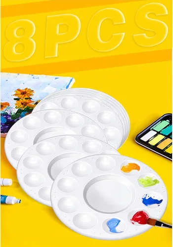 Vista 2 de Paletas de bandejas de pintura, paletas blancas de plástico para niños y estudiantes, bandeja de pintura para clase de arte, manualidades o fiestas