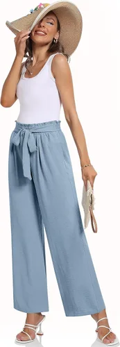 Vista 4 de TARSE Pantalones de vestir para mujer, cintura alta, pierna ancha, pantalones de descanso, pantalones casuales de trabajo con bolsillos