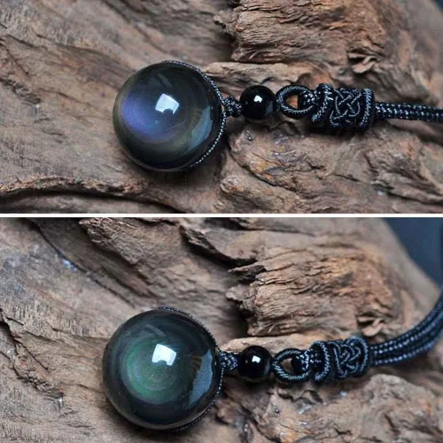 Vista 4 de Obsidian Necklace, Rainbow Obsidian Necklace Men Women Couple Black Pendant Necklaces Real Raw Natural Stone Talisman Obsidiana Negra Original